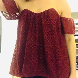 Red bustier off the shoulder backless top